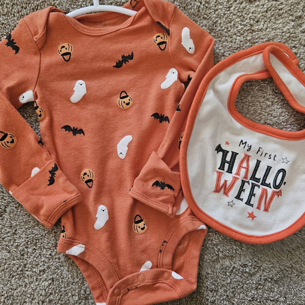 Carter's Orange Halloween Baby Bodysuit with Bib